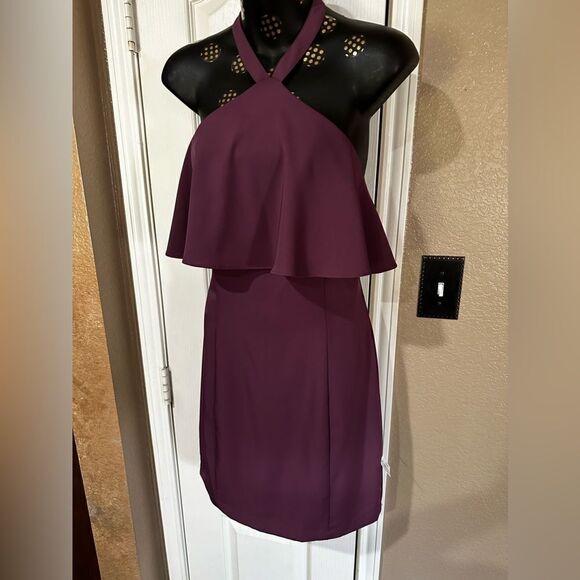 PLUM PURPLE Halter Bare Back Fitted Ruffle Dress Mothers Day Graduation Lg NWT - Picture 10 of 12